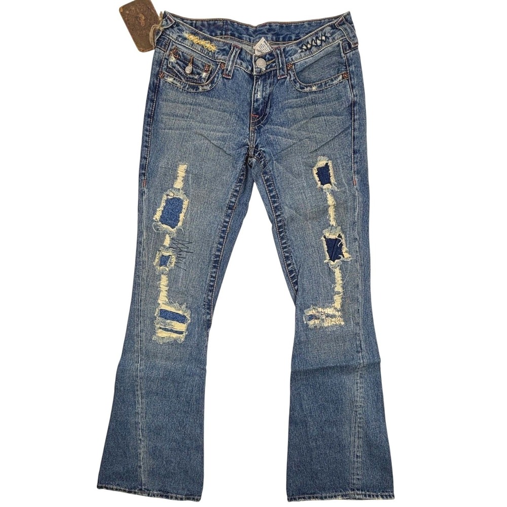 True Religion Vintage 2004 Twisted Destroyed Flare size 28 NWT ( RARE )